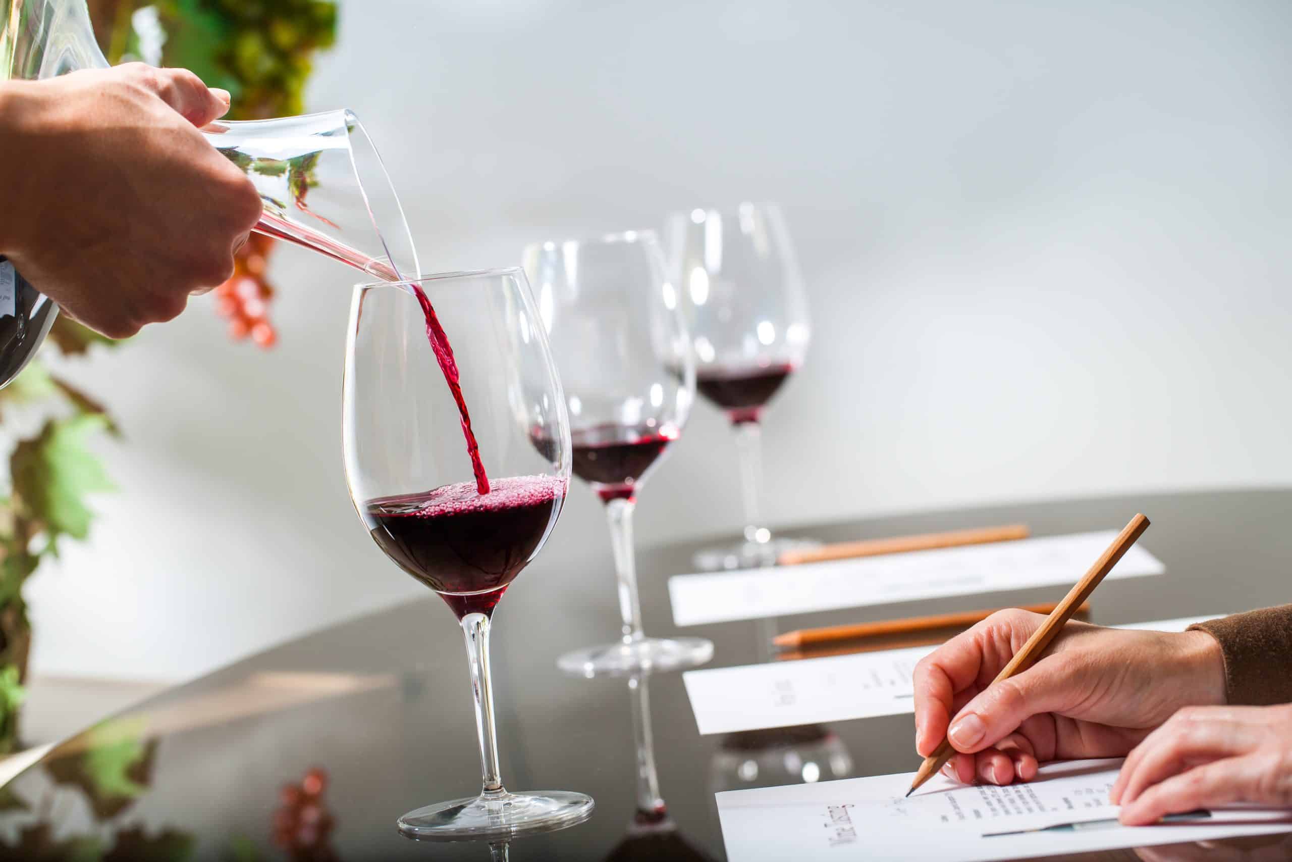 Vinsmaking med glass, vin og smaksnotater